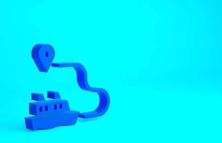 Blue Ship line path of ship sea route with start point GPS and black line icon isolated on blue background. Minimalism concept. 3d illustration 3D renderの写真素材