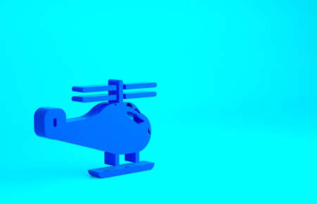 Blue Helicopter aircraft vehicle icon isolated on blue background. Minimalism concept. 3d illustration 3D renderの写真素材