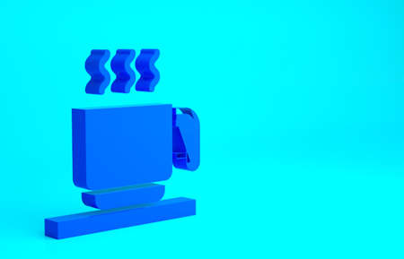 Blue Hot chocolate cup with marshmallows icon isolated on blue background. Merry Christmas and Happy New Year. Minimalism concept. 3d illustration 3D renderの写真素材