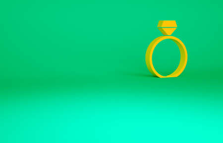Orange Diamond engagement ring icon isolated on green background. Minimalism concept. 3d illustration 3D renderの写真素材