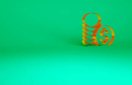 Orange Coin money with dollar symbol icon isolated on green background. Banking currency sign. Cash symbol. Minimalism concept. 3d illustration 3D renderの写真素材