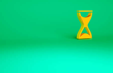 Orange Old hourglass with flowing sand icon isolated on green background. Sand clock sign. Business...