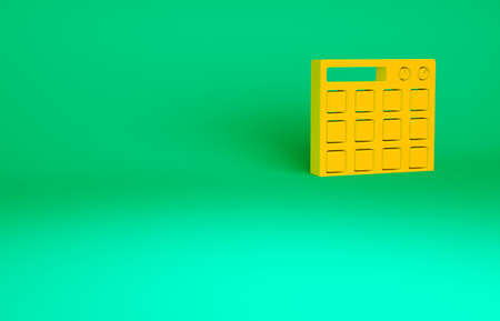 Orange Drum machine music producer equipment icon isolated on green background. Minimalism concept. 3d illustration 3D renderの写真素材