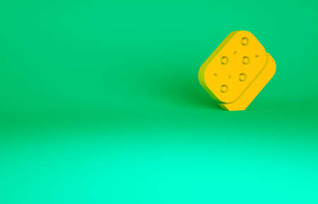 Orange Sponge with bubbles icon isolated on green background. Wisp of bast for washing dishes. Cleaning service logo. Minimalism concept. 3d illustration 3D renderの写真素材