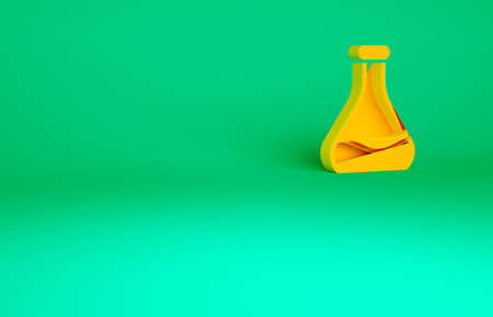 Orange Test tube and flask icon isolated on green background. Chemical laboratory test. Laboratory glassware. Minimalism concept. 3d illustration 3D renderの写真素材
