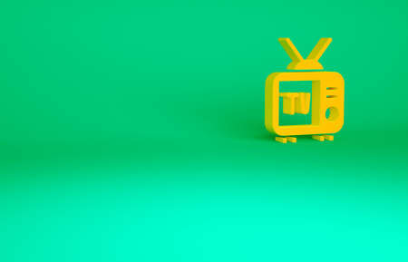 Orange Retro tv icon isolated on green background. Television sign. Minimalism concept. 3d illustration 3D renderの写真素材