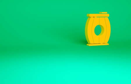Orange Gun powder barrel icon isolated on green background. TNT dynamite wooden old barrel. Minimalism concept. 3d illustration 3D renderの写真素材