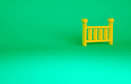 Orange Baby crib cradle bed icon isolated on green background. Minimalism concept. 3d illustration 3D renderの写真素材