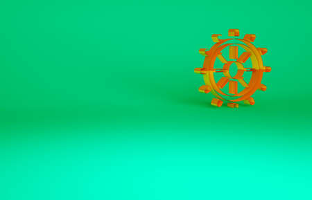 Orange Ship steering wheel icon isolated on green background. Minimalism concept. 3d illustration 3D renderの写真素材