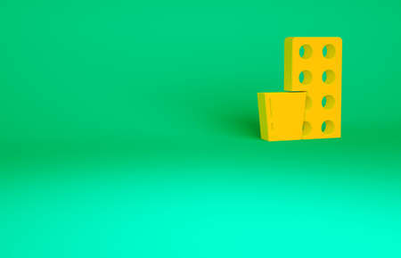 Orange Pills in blister pack icon isolated on green background. Medical drug package for tablet, vitamin, antibiotic, aspirin. Minimalism concept. 3d illustration 3D renderの写真素材