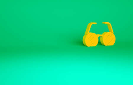 Orange Eyeglasses icon isolated on green background. Minimalism concept. 3d illustration 3D render