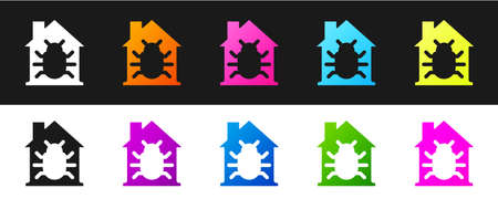 Set House system bug concept icon isolated on black and white background. Code bug concept. Bug in the system. Bug searching. Vectorのイラスト素材