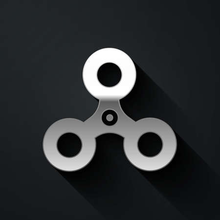 Silver Fidget spinner icon isolated on black background. Stress relieving toy. Trendy hand spinner. Long shadow style. Vectorのイラスト素材