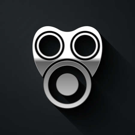 Silver Gas mask icon isolated on black background. Respirator sign. Long shadow style. Vectorのイラスト素材