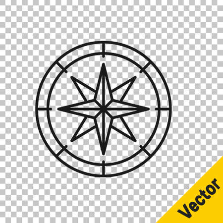 Black line Compass icon isolated on transparent background. Windrose navigation symbol. Wind rose sign. Vectorのイラスト素材