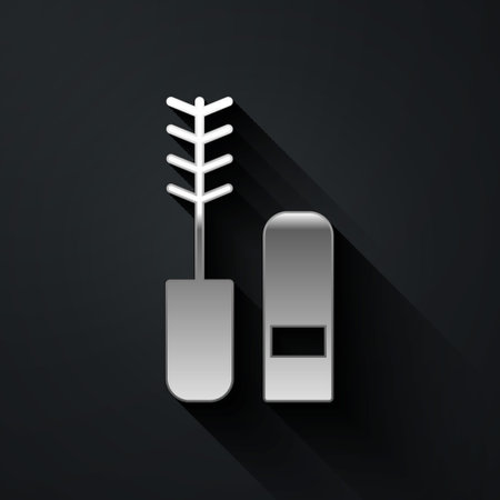 Silver Mascara brush icon isolated on black background. Long shadow style. Vectorのイラスト素材