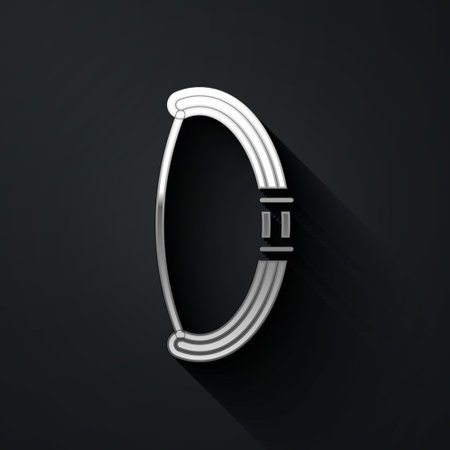 Silver Medieval bow icon isolated on black background. Medieval weapon. Long shadow style. Vectorのイラスト素材