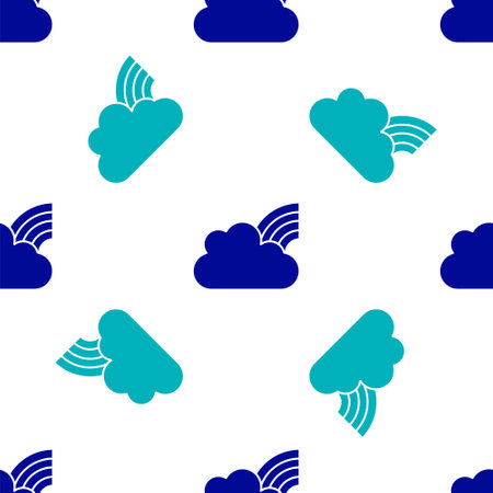 Blue Rainbow with clouds icon isolated seamless pattern on white background. Vectorのイラスト素材