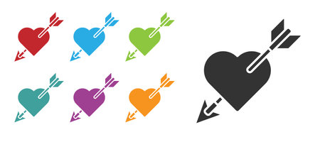 Black Amour symbol with heart and arrow icon isolated on white background. Love sign. Valentines symbol. Set icons colorful. Vectorのイラスト素材
