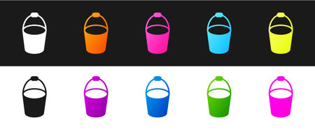 Set Fire bucket icon isolated on black and white background. Metal bucket empty or with water for fire fighting. Vectorのイラスト素材