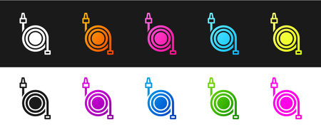 Set Fire hose reel icon isolated on black and white background. Vectorのイラスト素材