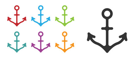 Black Anchor icon isolated on white background. Set icons colorful. Vector