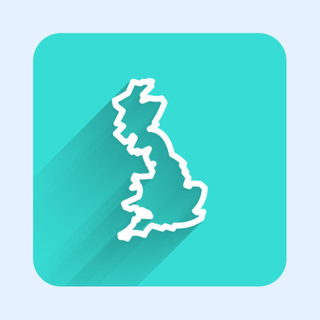 White line England map icon isolated with long shadow. Green square button. Vectorのイラスト素材