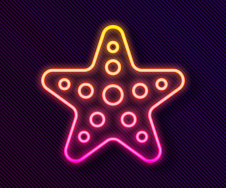 Glowing neon line Starfish icon isolated on black background. Vectorのイラスト素材