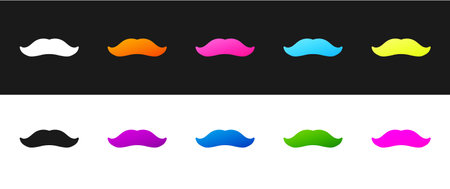 Set Mustache icon isolated on black and white background. Barbershop symbol. Facial hair style. Vectorのイラスト素材
