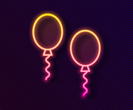 Glowing neon line Balloons with ribbons icon isolated on black background. Vectorのイラスト素材