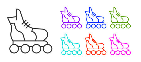 Black line Roller skate icon isolated on white background. Set icons colorful. Vectorのイラスト素材
