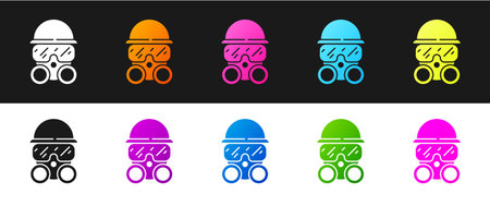 Set Gas mask icon isolated on black and white background. Respirator sign. Vectorのイラスト素材