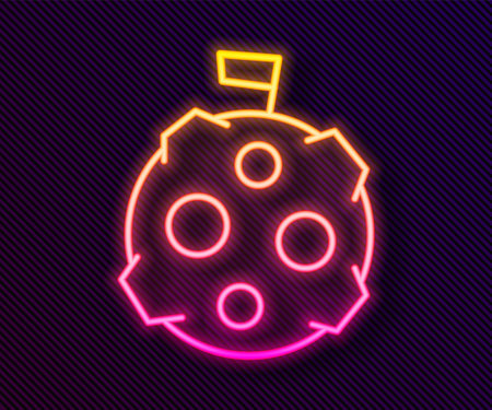 Glowing neon line Moon with flag icon isolated on black background. Vectorのイラスト素材