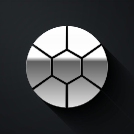 Silver Football ball icon isolated on black background. Soccer ball. Sport equipment. Long shadow style. Vector Illustrationのイラスト素材