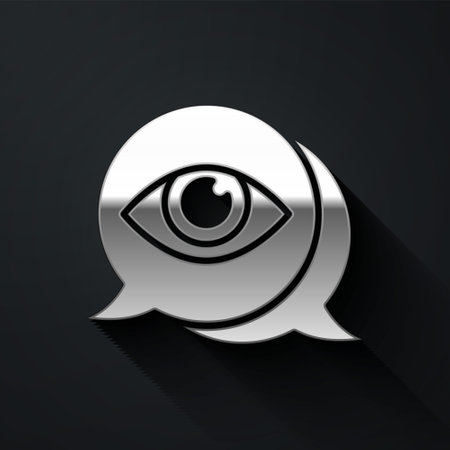 Silver Eye scan icon isolated on black background. Scanning eye. Security check symbol. Cyber eye sign. Long shadow style. Vectorのイラスト素材