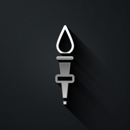 Silver Torch flame icon isolated on black background. Symbol fire hot, flame power, flaming and...