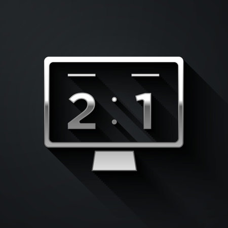 Silver Sport mechanical scoreboard and result display icon isolated on black background. Long shadow style. Vectorのイラスト素材