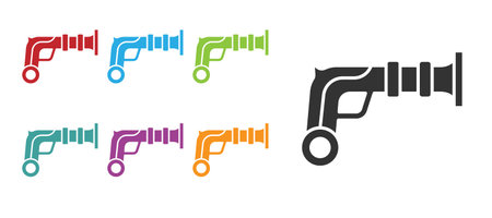 Black Vintage pistols icon isolated on white background. Ancient weapon. Set icons colorful. Vectorのイラスト素材