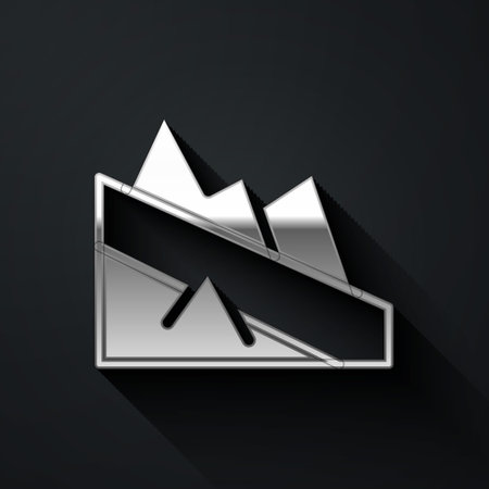Silver Mountain descent icon isolated on black background. Symbol of victory or success concept. Long shadow style. Vectorのイラスト素材