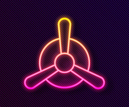Glowing neon line Plane propeller icon isolated on black background. Vintage aircraft propeller. Vectorのイラスト素材