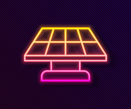 Glowing neon line Solar energy panel icon isolated on black background. Vectorのイラスト素材