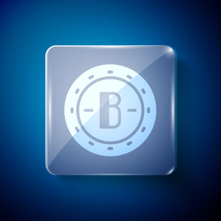 White Cryptocurrency coin Bitcoin icon isolated on blue background. Physical bit coin. Blockchain based secure crypto currency. Square glass panels. Vectorのイラスト素材