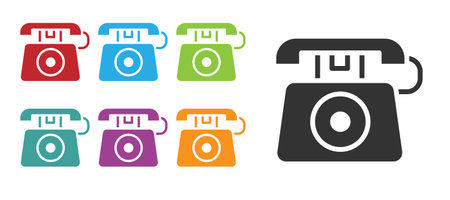 Black Telephone with emergency call 911 icon isolated on white background. Police, ambulance, fire department, call, phone. Set icons colorful. Vectorのイラスト素材