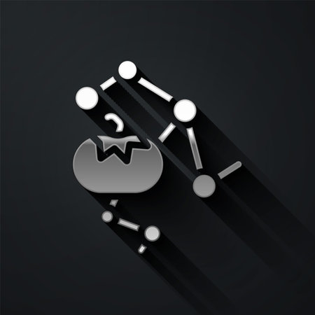 Silver Genetically modified food icon isolated on black background. GMO fruit. Long shadow style. Vectorのイラスト素材