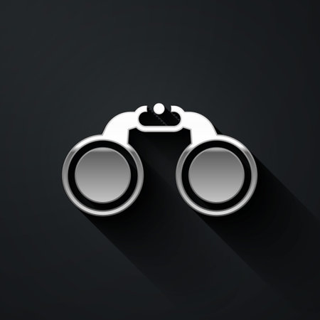 Silver Binoculars icon isolated on black background. Find software sign. Spy equipment symbol. Long shadow style. Vectorのイラスト素材