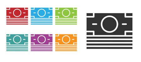 Black Stacks paper money cash icon isolated on white background. Money banknotes stacks. Bill currency. Set icons colorful. Vectorのイラスト素材