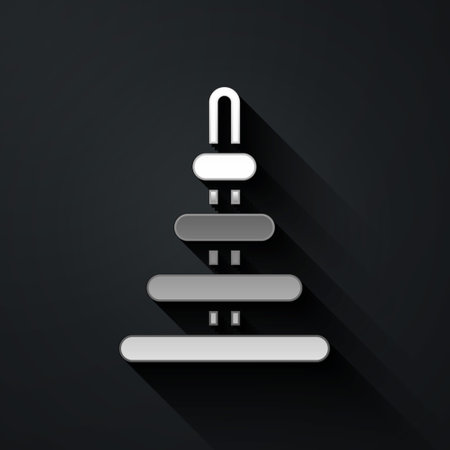 Silver Pyramid toy icon isolated on black background. Long shadow style. Vectorのイラスト素材