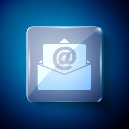White Mail and e-mail icon isolated on blue background. Envelope symbol e-mail. Email message sign. Square glass panels. Vectorのイラスト素材