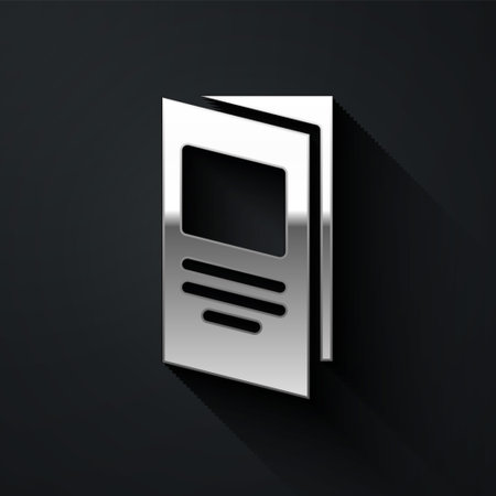 Silver Brochure template layout icon isolated on black background. Corporate business annual report, catalog, magazine, flyer mockup. Long shadow style. Vectorのイラスト素材
