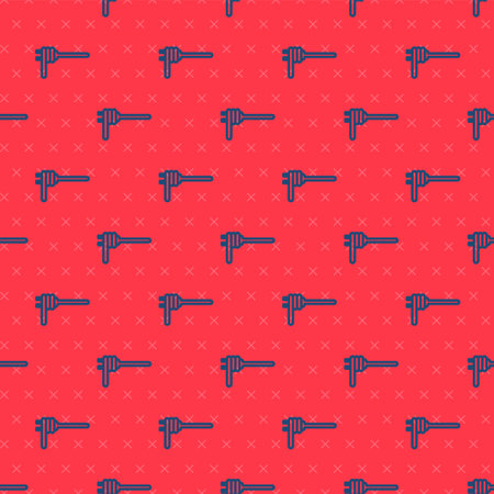 Blue line Pasta spaghetti on the fork icon isolated seamless pattern on red background. Italian restaurant. Vectorのイラスト素材